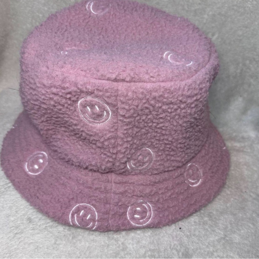 Pink Smiley Face Bucket Hat Fleece One Size David & Young